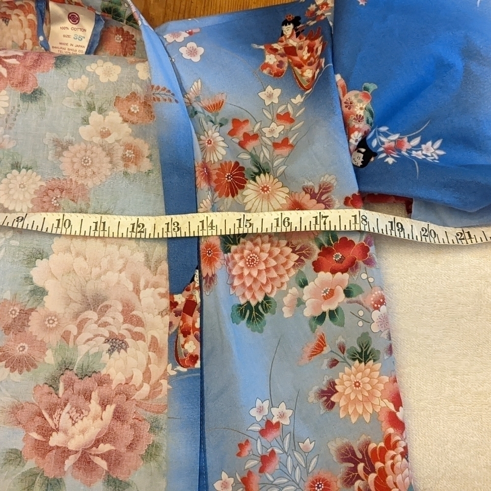 Sakuri Shoji Co. Floral Kimono Size 35, Blue with Pink and Red Flowers - Picture 10 of 11